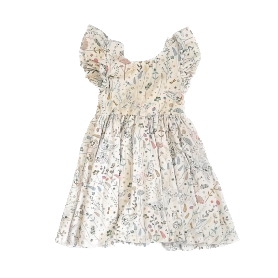 Ollie Jay Girls Beige | Blue Green Floral Dress Size: 3T Beige | Blue Green Floral