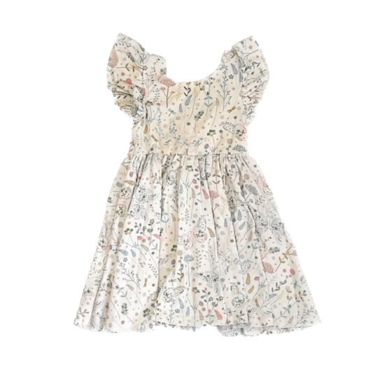 Ollie Jay Girls Beige | Blue Green Floral Dress Size: 3T Beige | Blue Green Floral