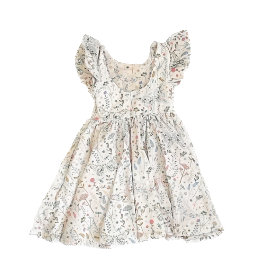 Ollie Jay Girls Beige | Blue Green Floral Dress Size: 3T Beige | Blue Green Floral