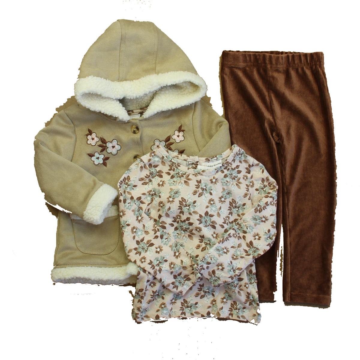 Daisy Fuentes Girls Beige | Brown Floral Apparel Sets Size: 2T