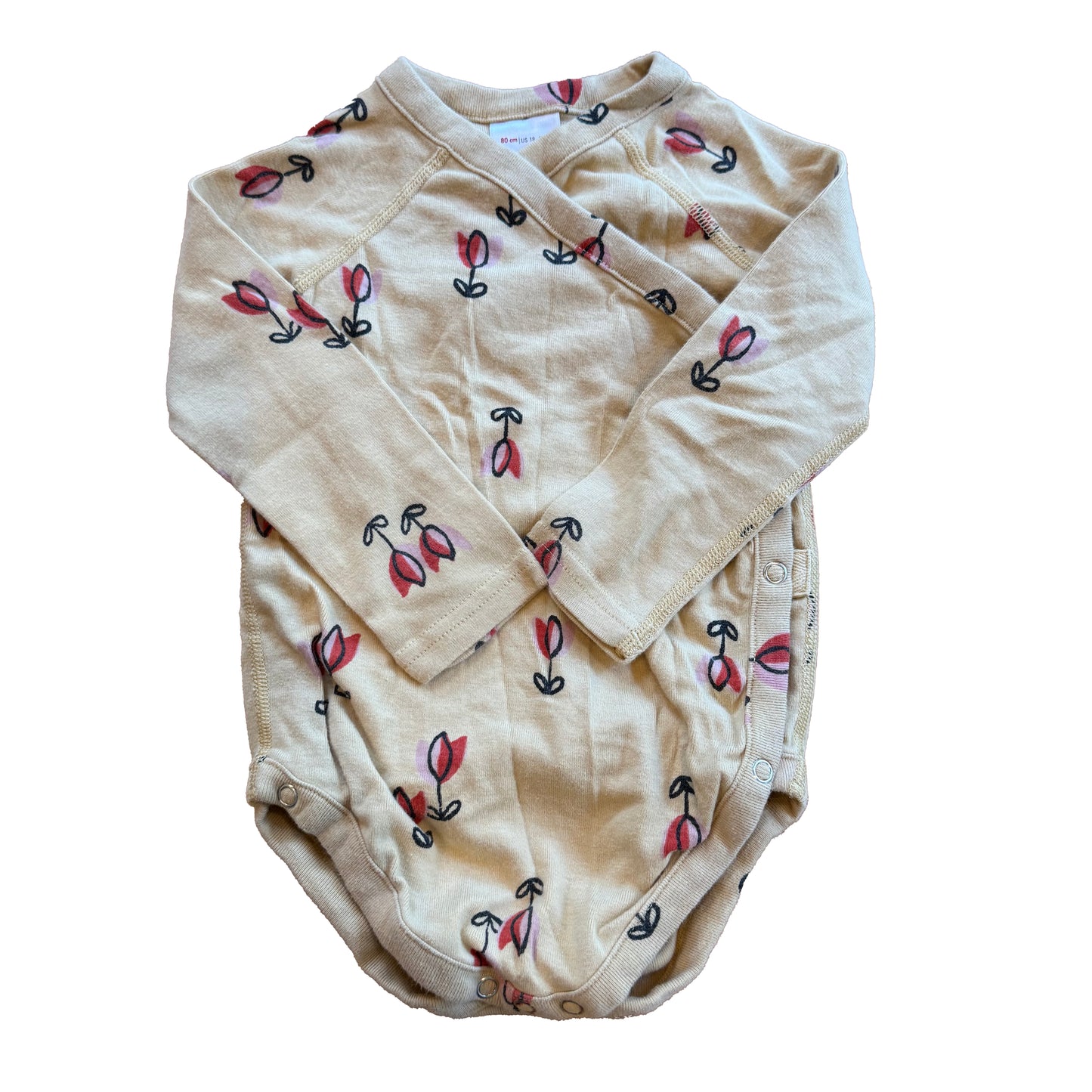 Hanna Andersson Girls Beige Floral Onesie Size: 18-24 Months