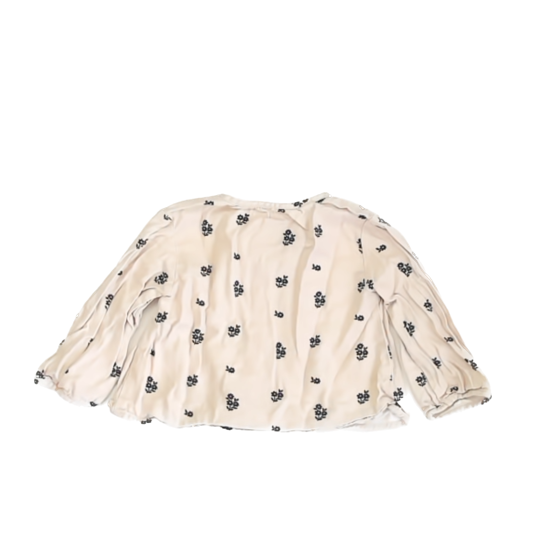 Zara Girls Beige | Navy Floral Long Sleeve Shirt Size: 3T Beige | Navy Floral