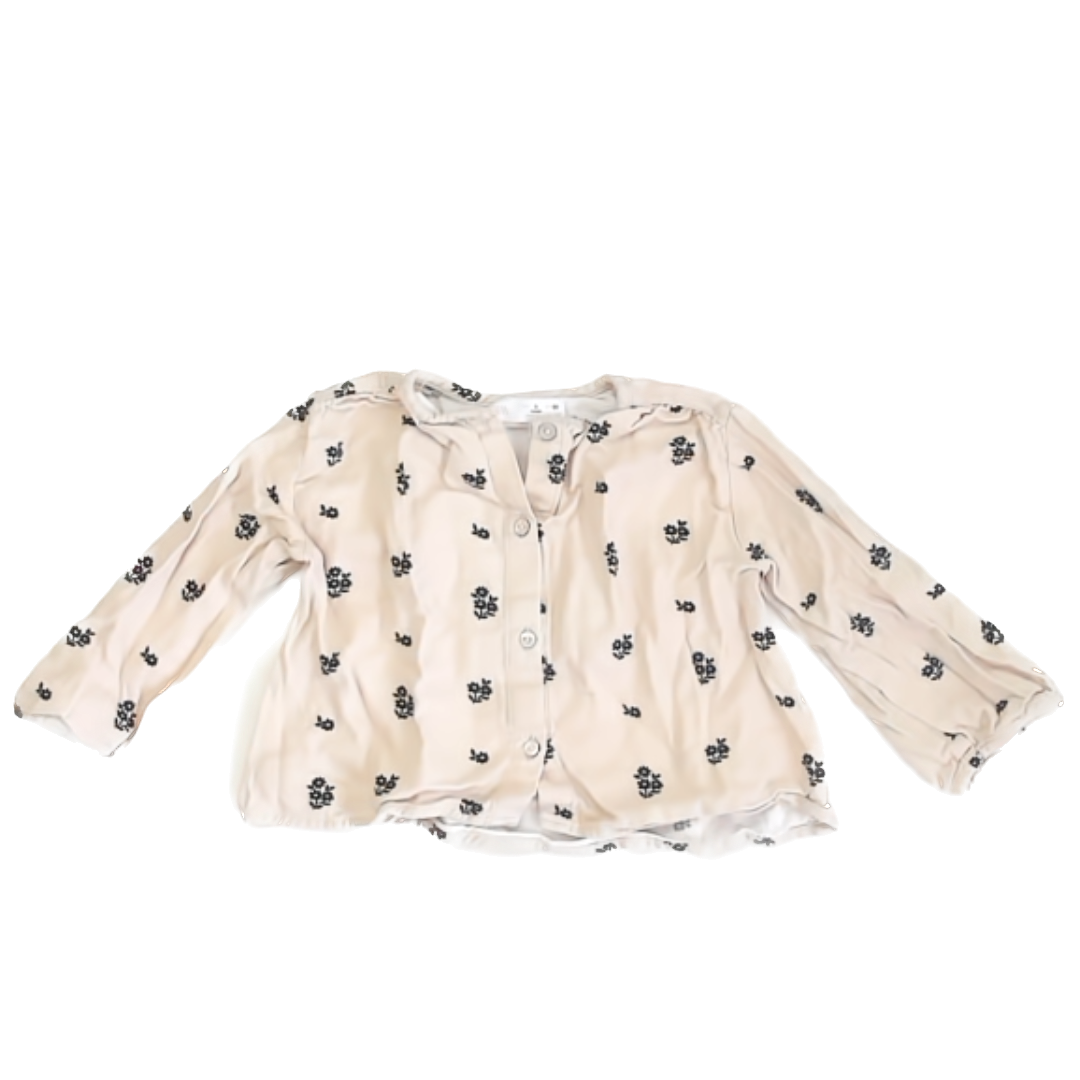 Zara Girls Beige | Navy Floral Long Sleeve Shirt Size: 3T Beige | Navy Floral