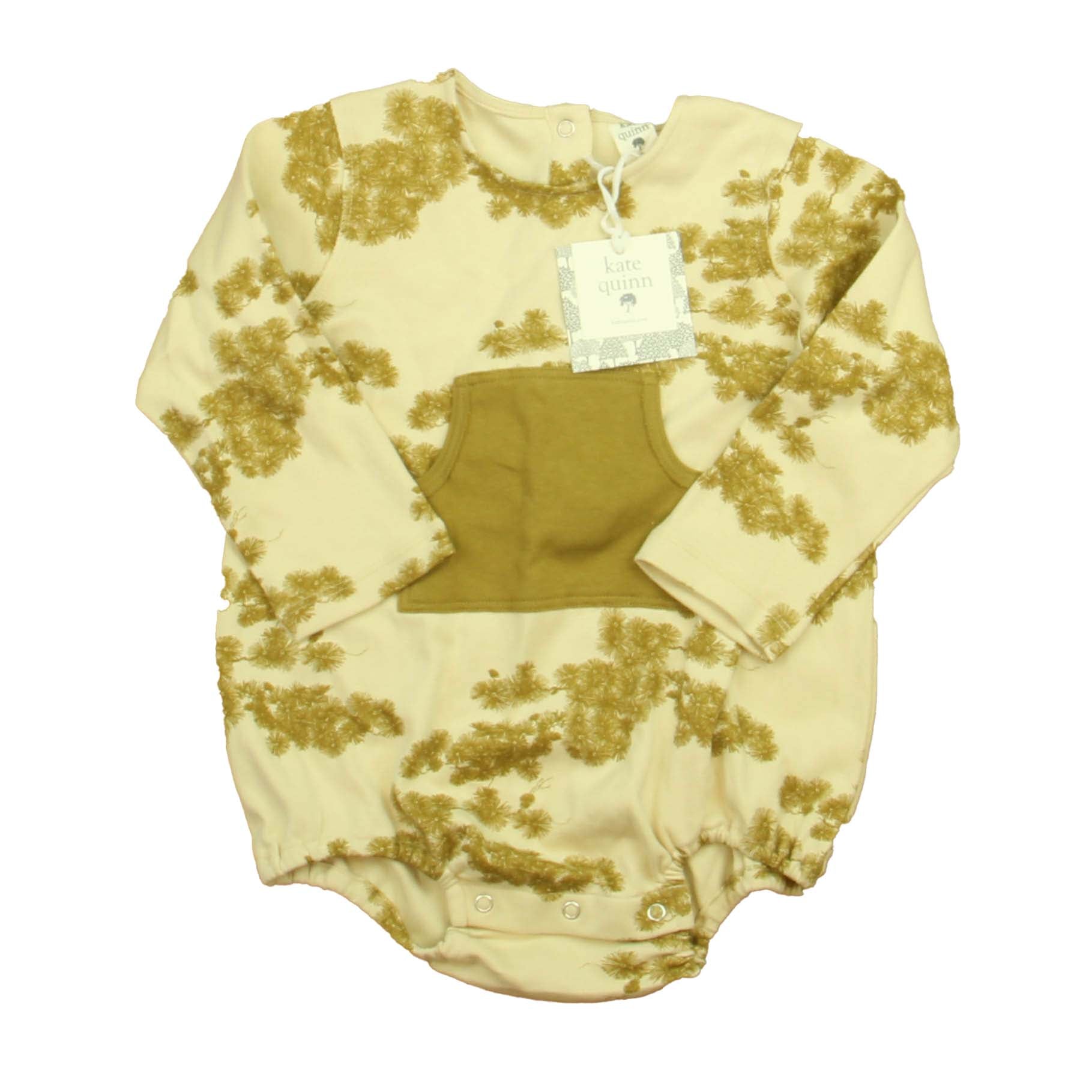 Kate Quinn Organics Girls Beige | Olive Floral Romper Size: 2T Beige | Olive Floral