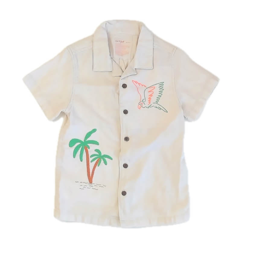 Cat & Jack Boys Beige Palm Trees Button Down Short Sleeve Size: 4-5T Beige Palm Trees
