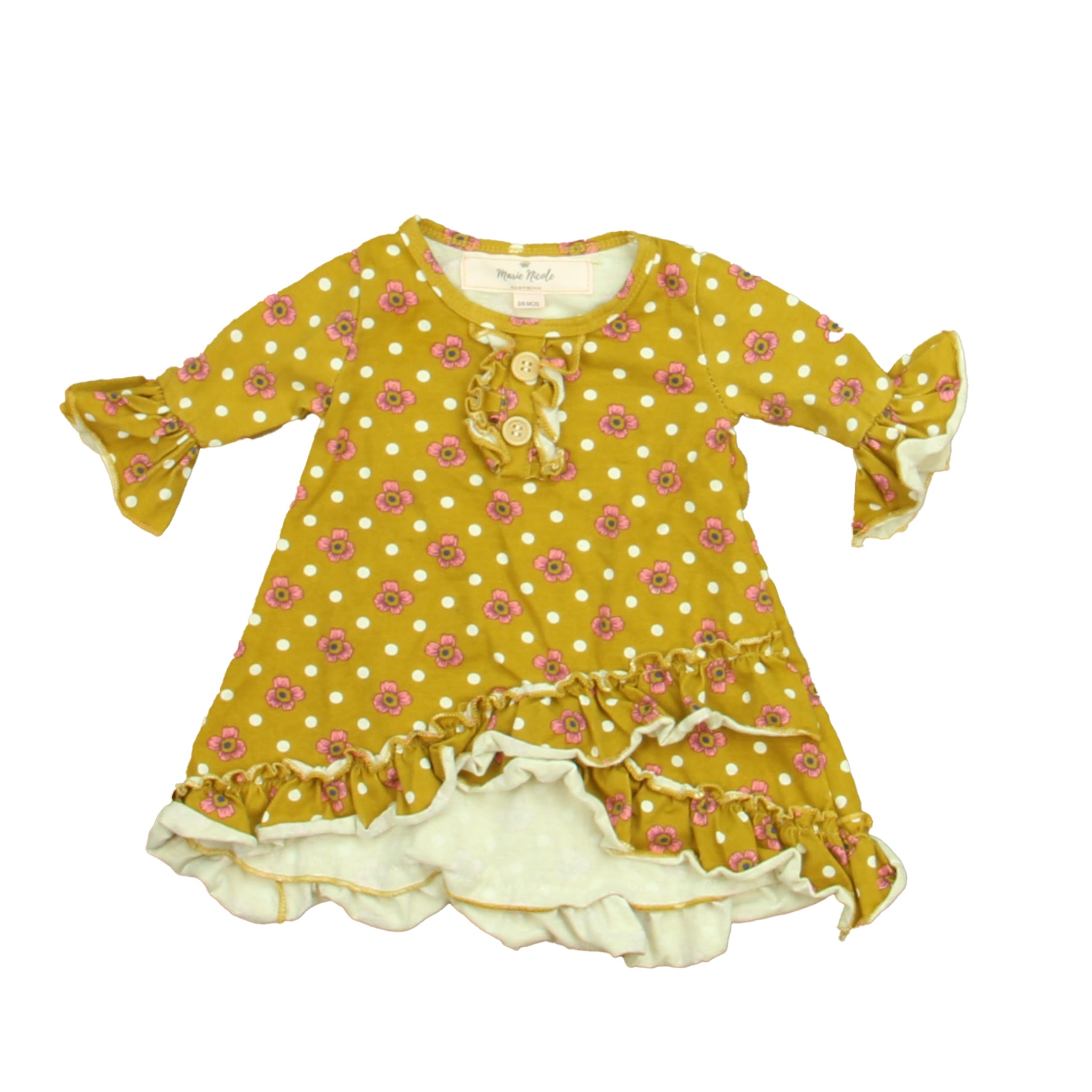 Marie Nicole Girls Beige | Pink Floral Dress Size: 3-6 Months Beige | Pink Floral