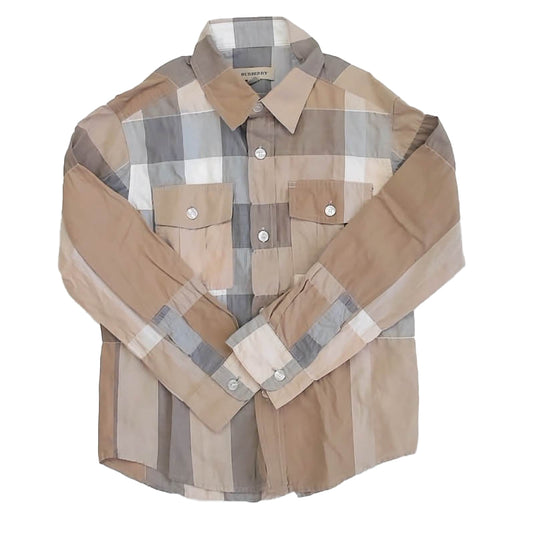 Burberry Boys Beige Plaid Button Down Long Sleeve Size: 6 Years Beige Plaid
