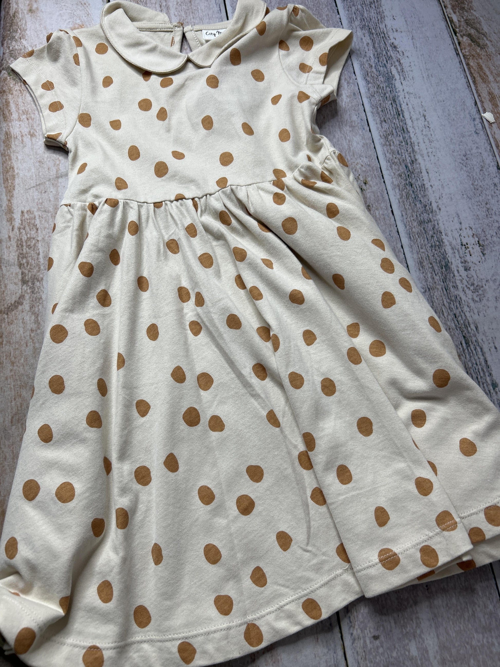 City Mouse Girls Beige | polka dot Dress Size: 4T Beige | polka dot
