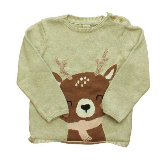 H&M Girls Beige Reindeer Sweater Size: 2T