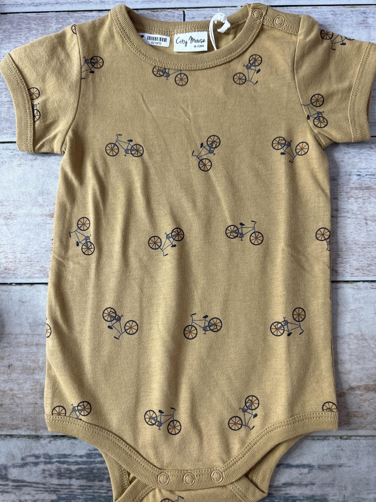 City Mouse Unisex Bicycles Button Down Short Sleeve Size: 9-12 Months Bicycles