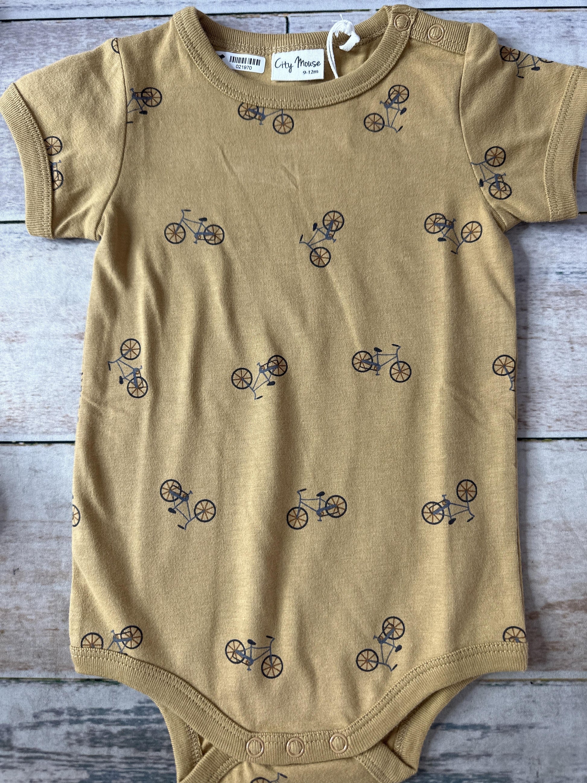 City Mouse Unisex Bicycles Button Down Short Sleeve Size: 9-12 Months Bicycles