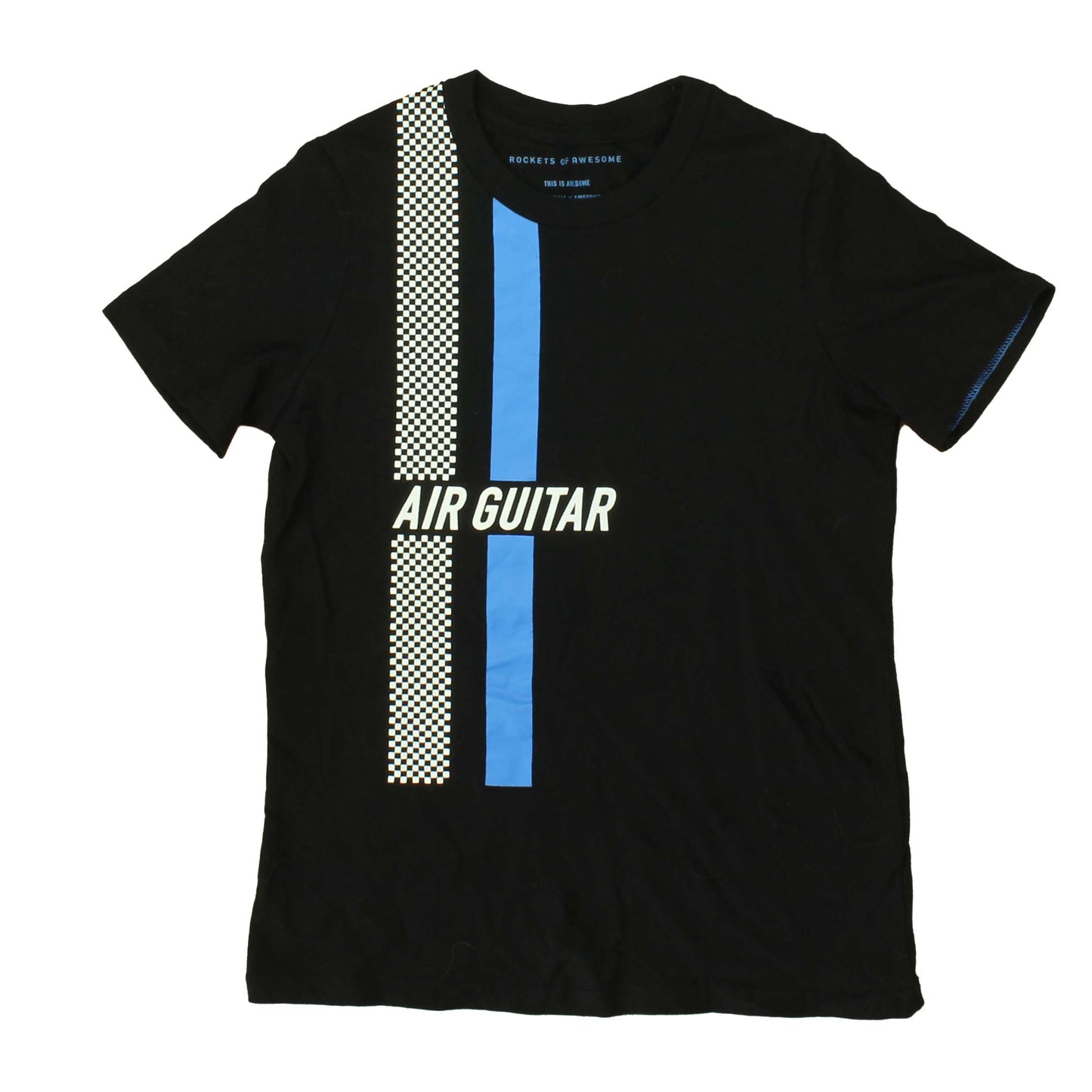 Rockets Of Awesome Boys Black | Air Guitar T-Shirt Size: 10-12 Years