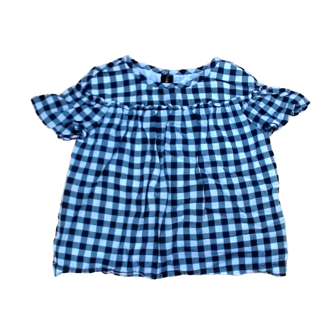 Rockets Of Awesome Girls Black and White Checkered Short Sleeve Shirt Size: 7 Years Black and White Checkered