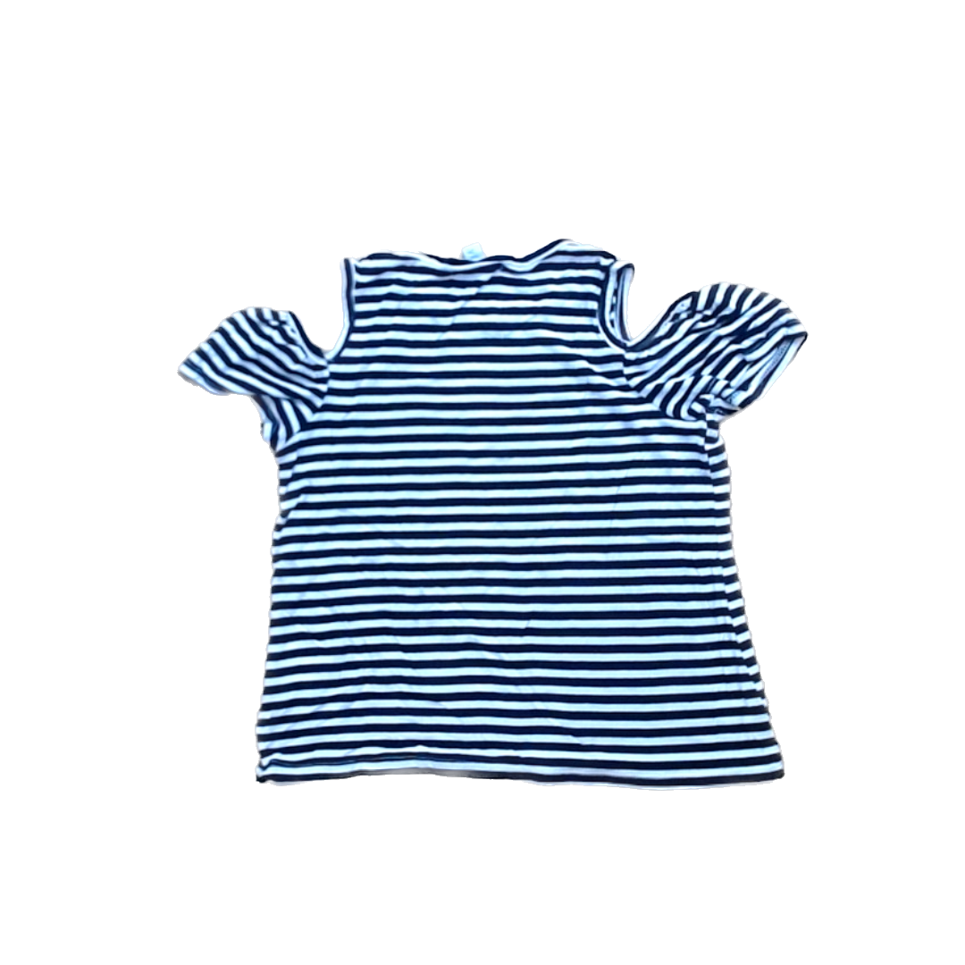 Rockets Of Awesome Girls Black and White Stripe | Cold Soulder Shirt Size: 4T-5T Black and White Stripe | Cold Soulder