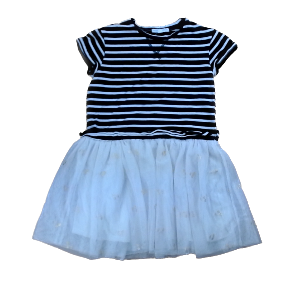 Rockets Of Awesome Girls Black and White Stripes | Beige Skirt Dress Size: 6-7 Years Black and White Stripes | Beige Skirt