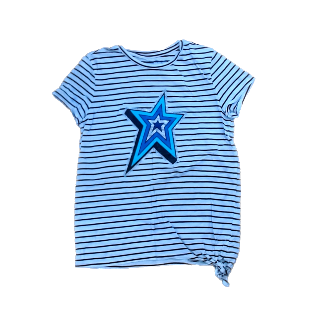 Rockets Of Awesome Girls Black and White Stripes | Blue Silver Star Short Sleeve Shirt Size: 12 Years Black and White Stripes | Blue Silver Star