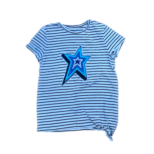Rockets Of Awesome Girls Black and White Stripes | Blue Silver Star Short Sleeve Shirt Size: 12 Years Black and White Stripes | Blue Silver Star