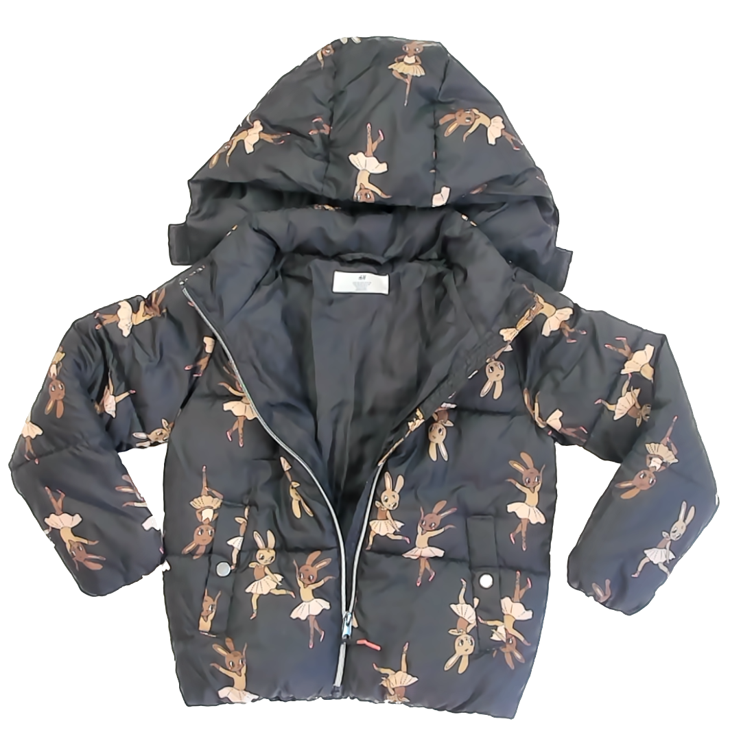H&M Girls Black Ballerina Bunnies Winter Coat Size: 8 years Black Ballerina Bunnies