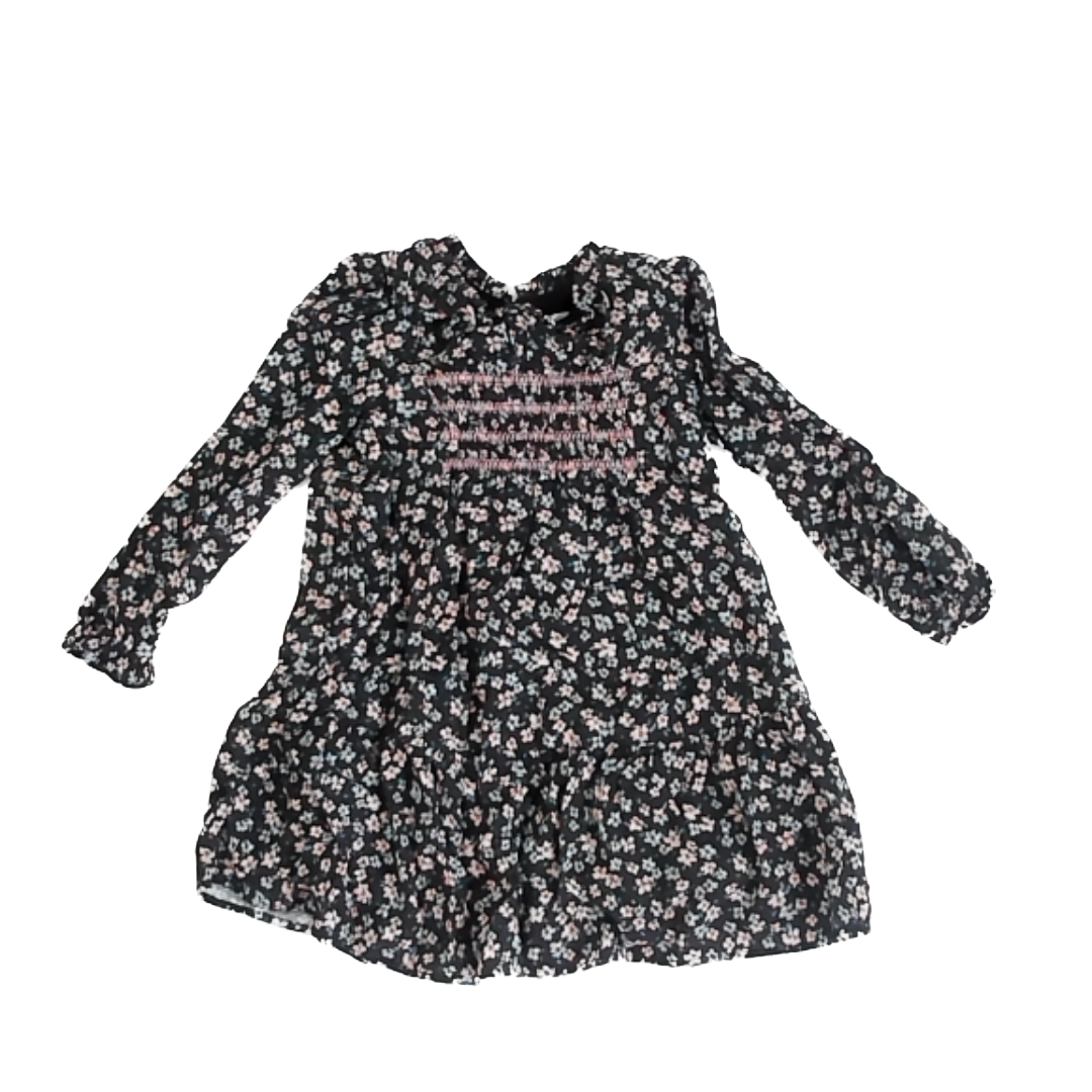Zara Girls Black | Blue & Pink Floral Dress Size: 18-24 Months Black | Blue & Pink Floral