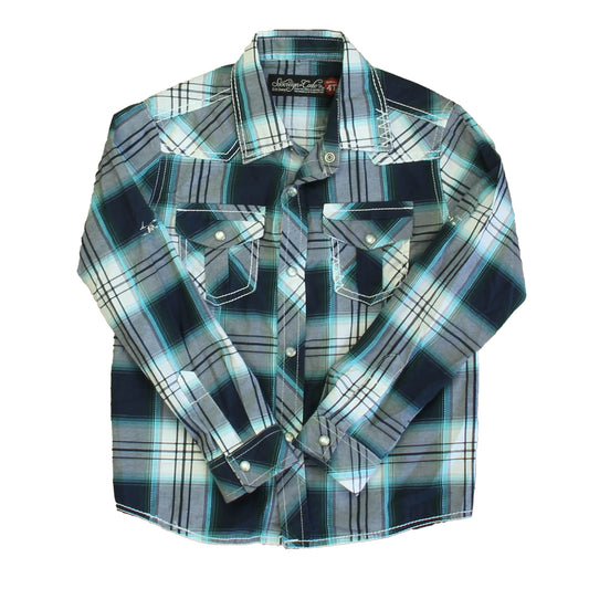 Soverign Codes Boys Black | Blue Plaid Button Down Long Sleeve Size: 4T Black | Blue Plaid