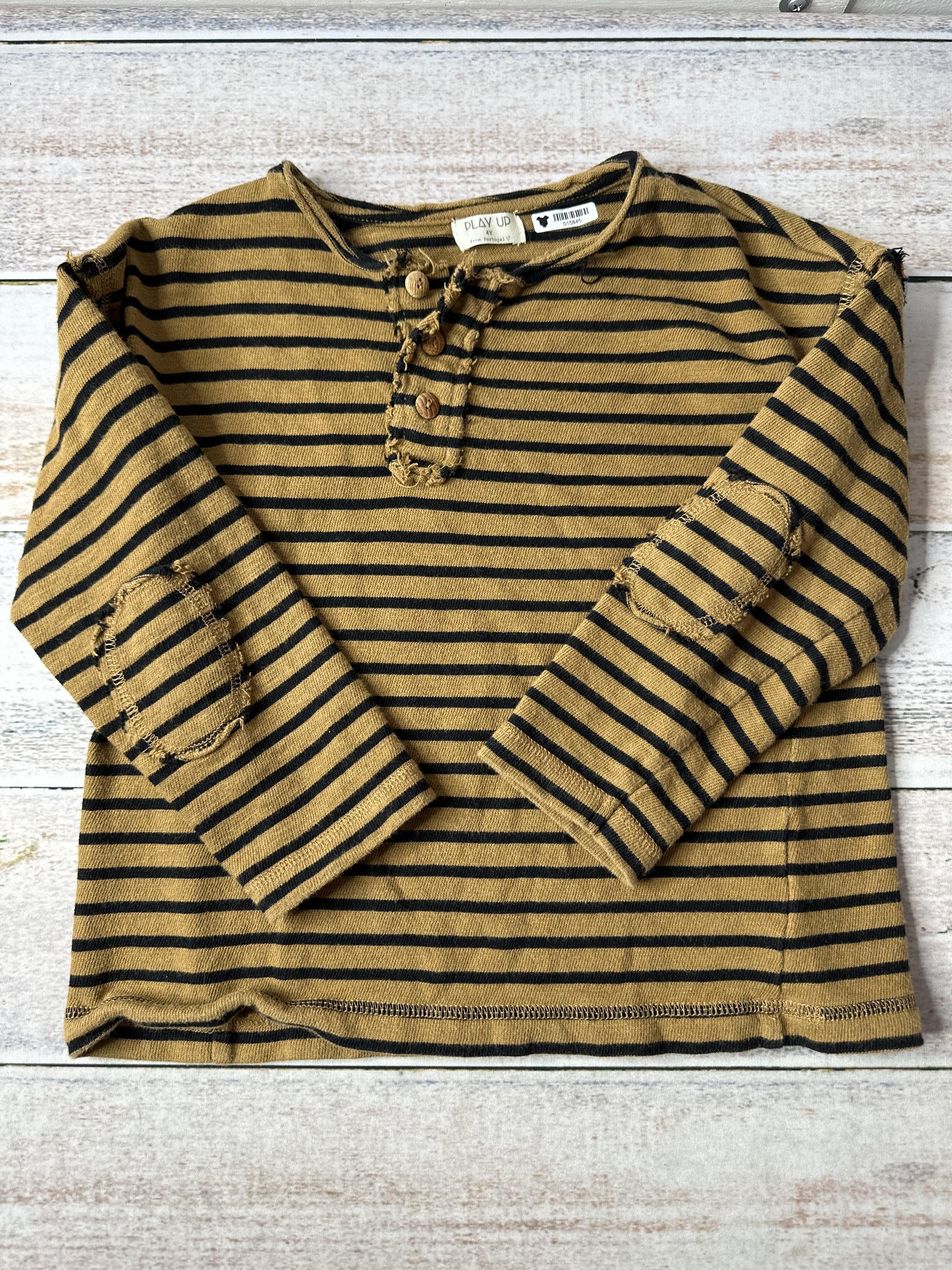 Play Up Unisex Black | Brown | Stripe Long Sleeve T-Shirt Size: 4T Black | Brown | Stripe