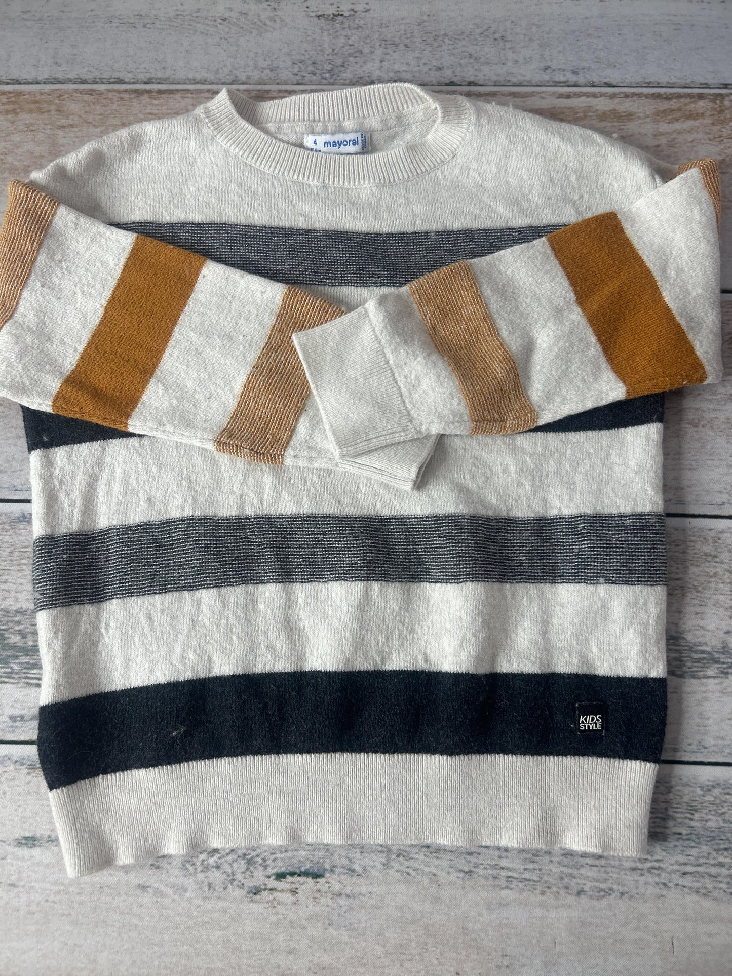 Unisex Black | Brown | Striped Long Sleeve Shirt Size: 4T Black | Brown | Striped