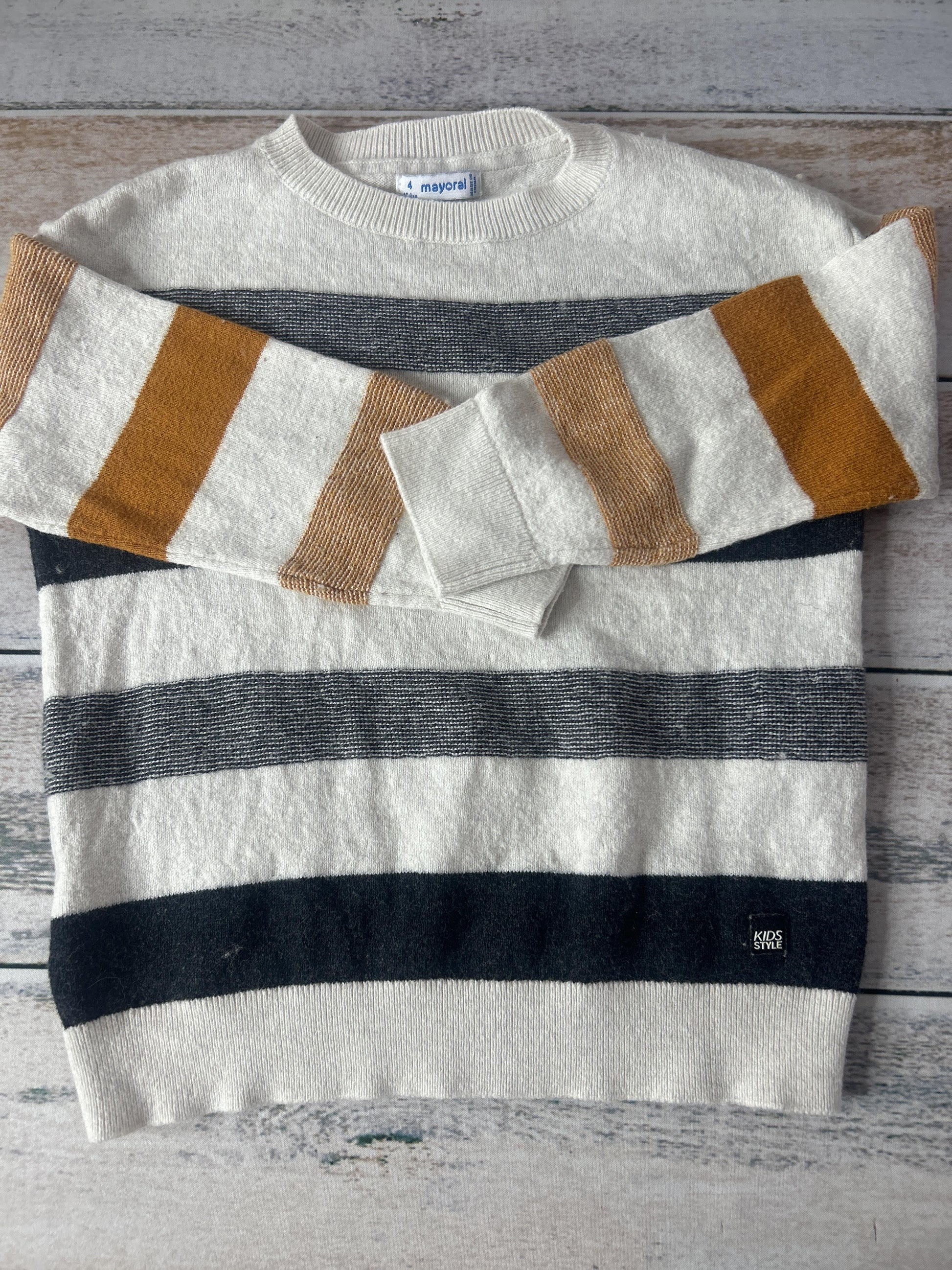 Unisex Black | Brown | Striped Long Sleeve Shirt Size: 4T Black | Brown | Striped
