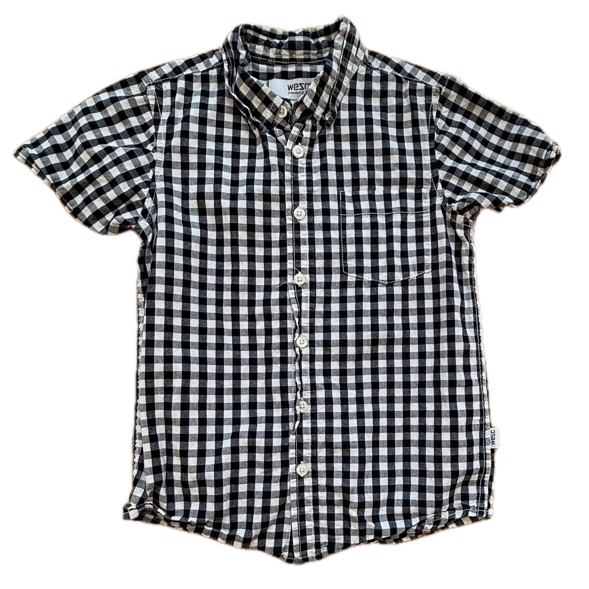WeSC Boys Black Check Button Down Short Sleeve Size: 5T Black Check