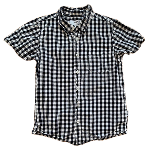 WeSC Boys Black Check Button Down Short Sleeve Size: 5T Black Check