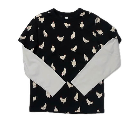 Tea Collection Boys Black Chickens Long Sleeve T-Shirt Size: 7 Years Black Chickens