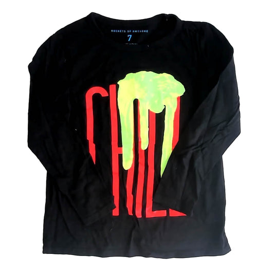 Rockets Of Awesome Boys Black | "Chill" Long Sleeve T-Shirt Size: 7 Years Black | "Chill"