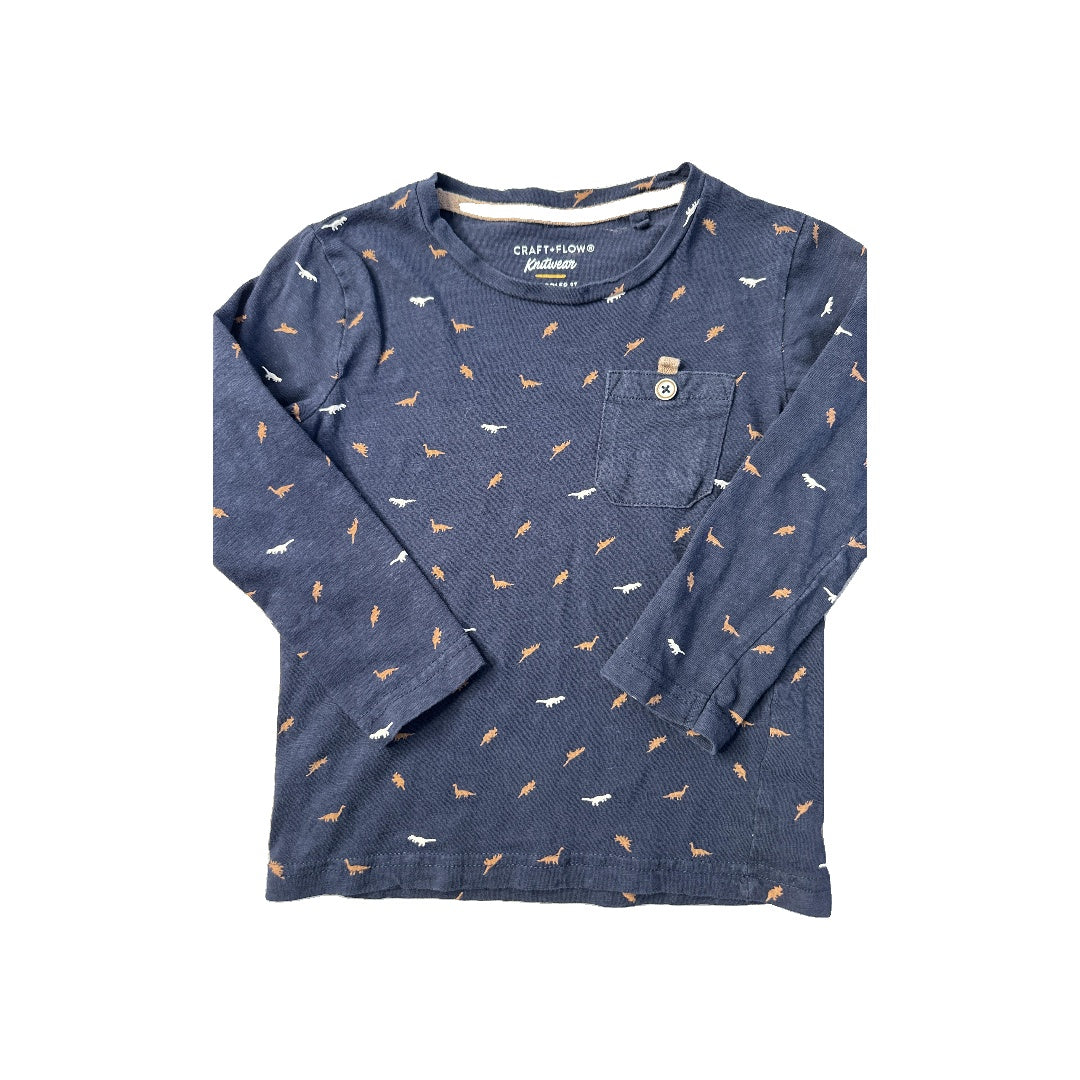 Craft+Flow Boys Black | Dinosaur Long Sleeve Shirt Size: 3T Black | Dinosaur