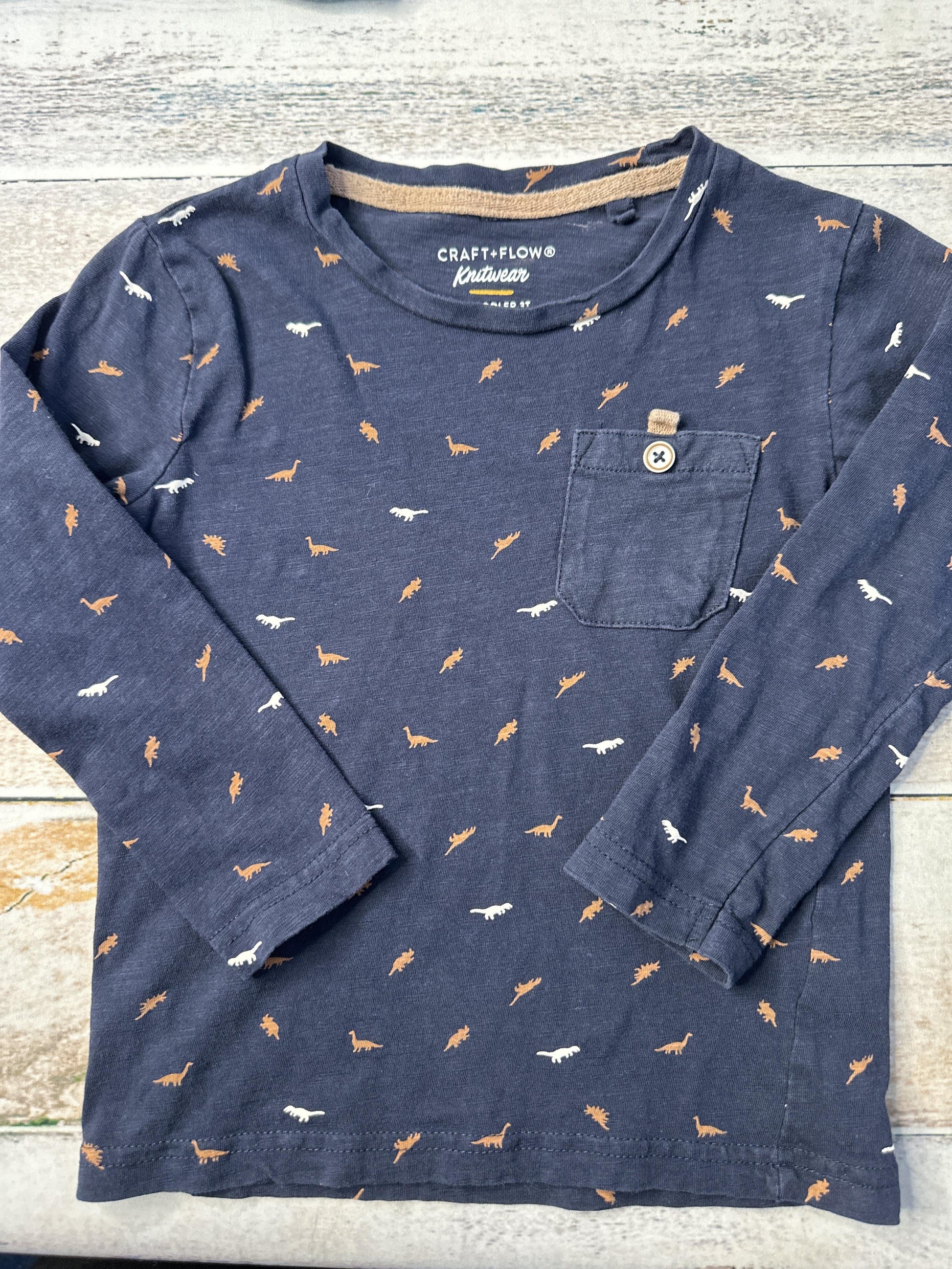 Craft+Flow Boys Black | Dinosaur Long Sleeve Shirt Size: 3T Black | Dinosaur