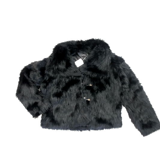 Trendy Queen Girls Black Faux Fur Jacket Size: Small Black Faux Fur