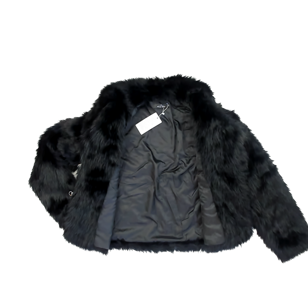 Trendy Queen Girls Black Faux Fur Jacket Size: Small Black Faux Fur