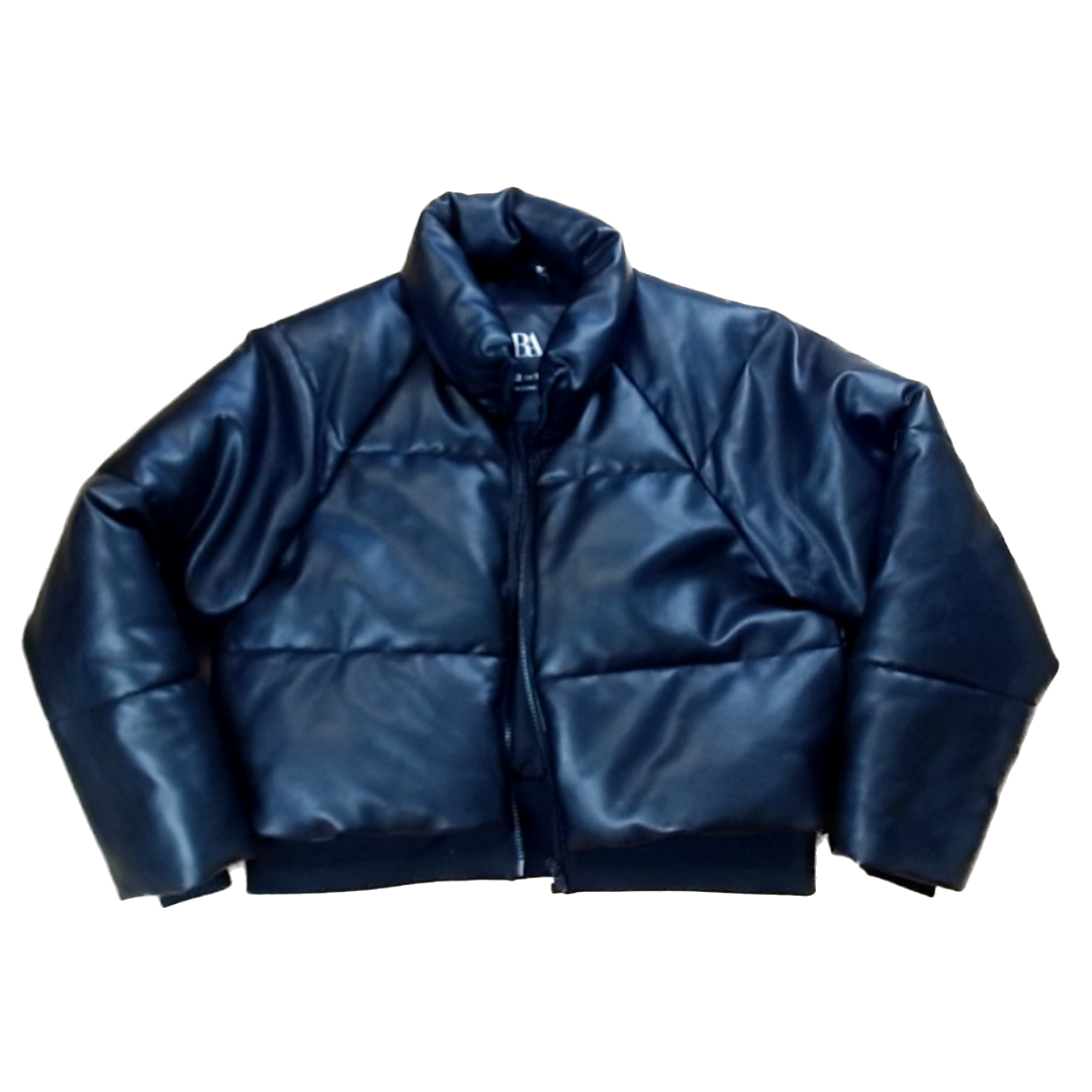 Zara Girls Black Faux Leather Winter Coat Size: 11-12 Years Black Faux Leather