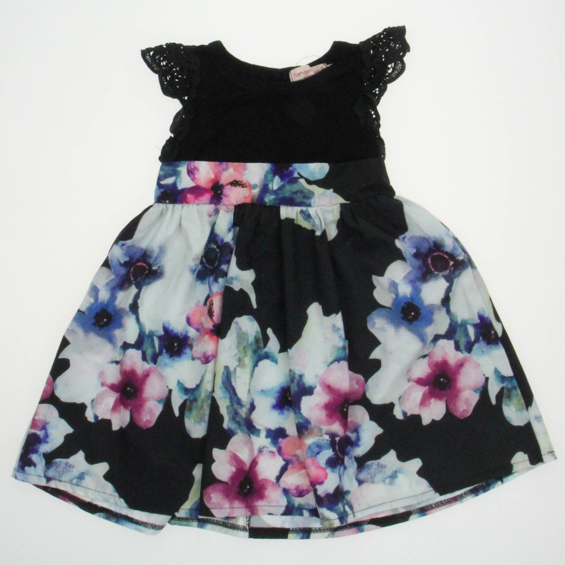 Samgami Girls Black Floral Dress Size: *2-3T Black Floral