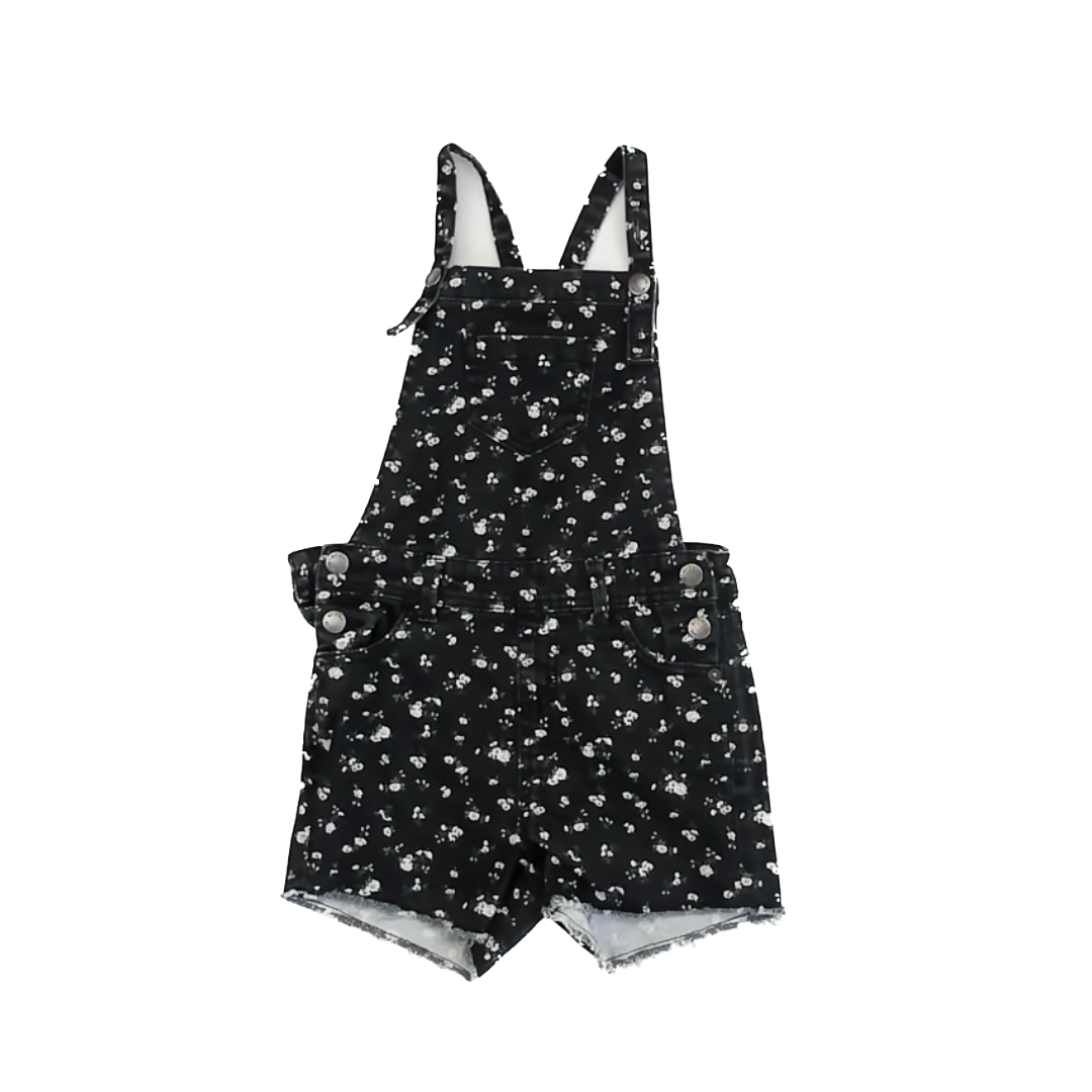 Unknown Girls Black Floral Overall Shorts Size: 6 Years Black Floral