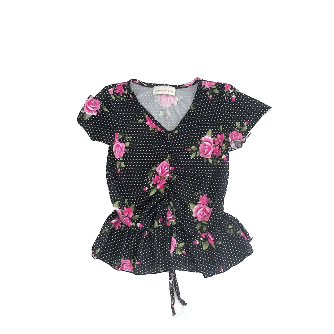 Glitter GIrl Girls Black Floral Blouse Size: 10-12 Years Black Floral