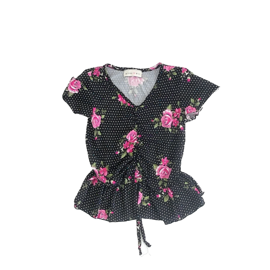 Glitter GIrl Girls Black Floral Blouse Size: 10-12 Years Black Floral