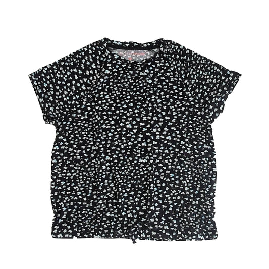 Rockets of Awesome Girls Black Floral Short Sleeve Shirt Size: 10 Years Black Floral