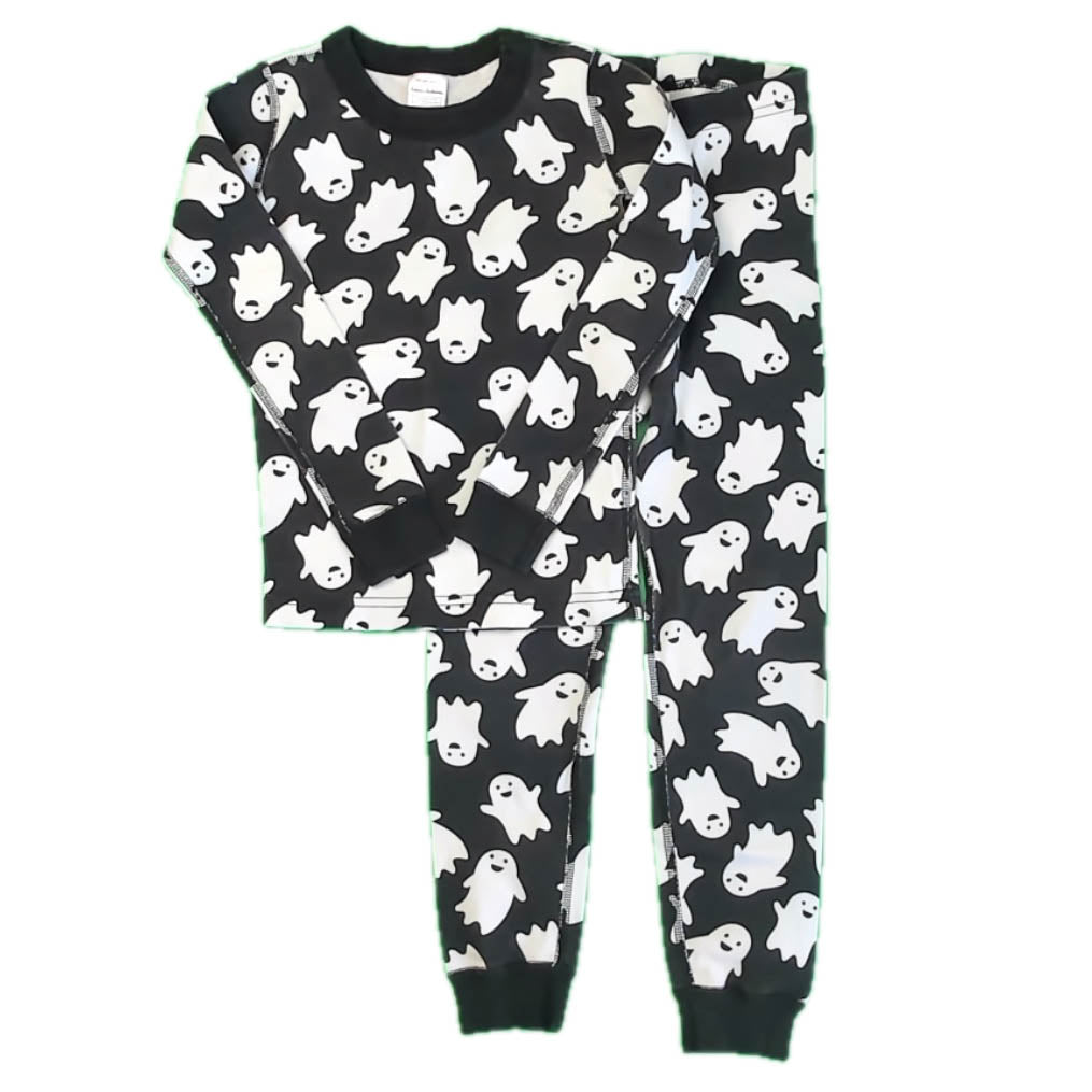 Hanna Andersson Boys Black Ghosts 2-piece Pajamas Size: 6-7 Years Black Ghosts
