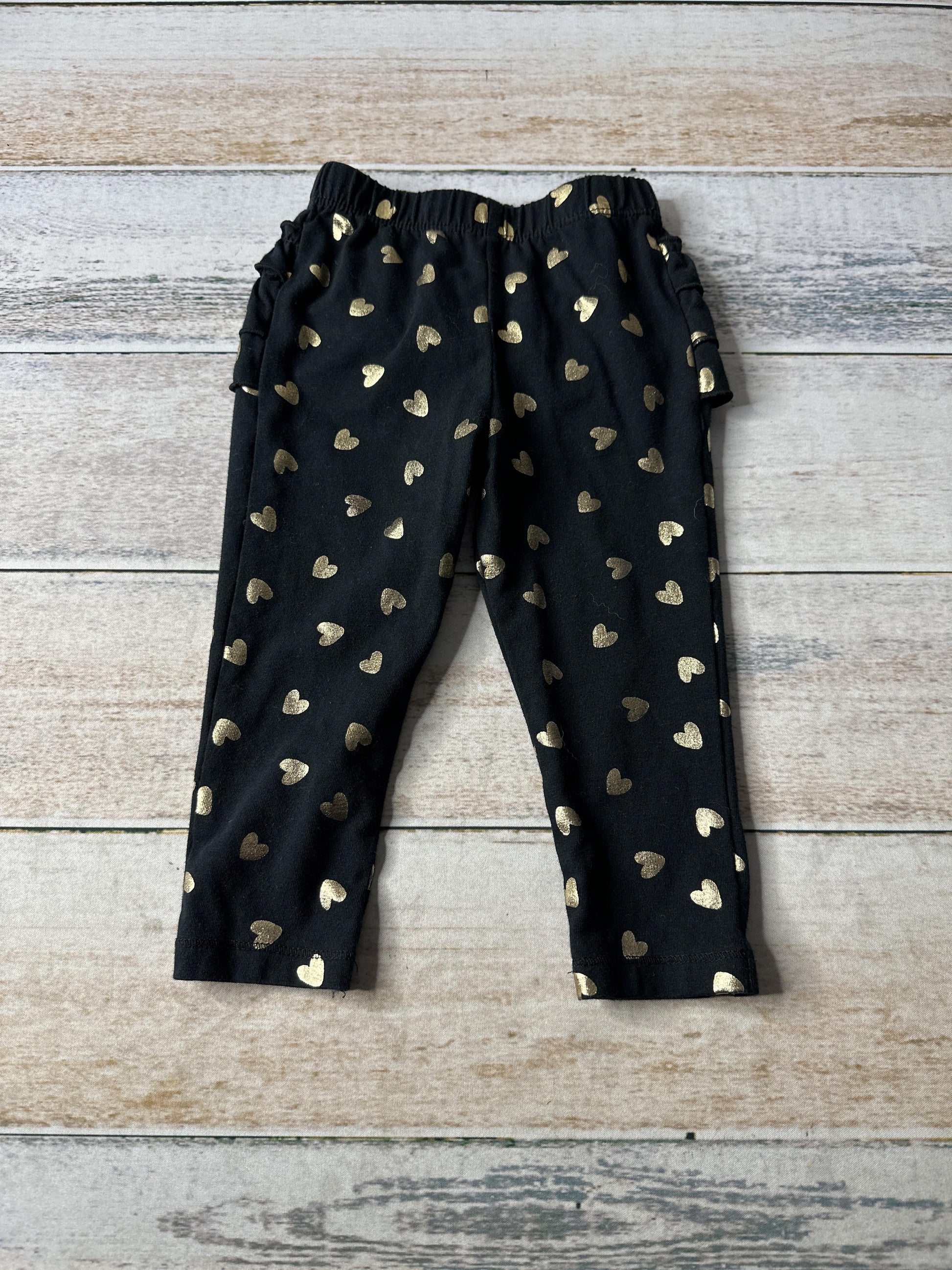 Cat & Jack Girls Black | Gold | Hearts Pants Size: 12 months Black | Gold | Hearts