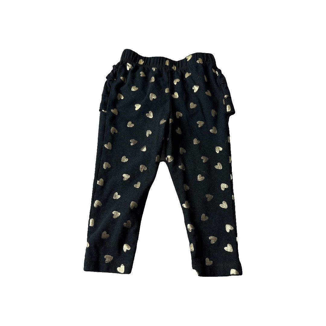 Cat & Jack Girls Black | Gold | Hearts Pants Size: 12 months Black | Gold | Hearts