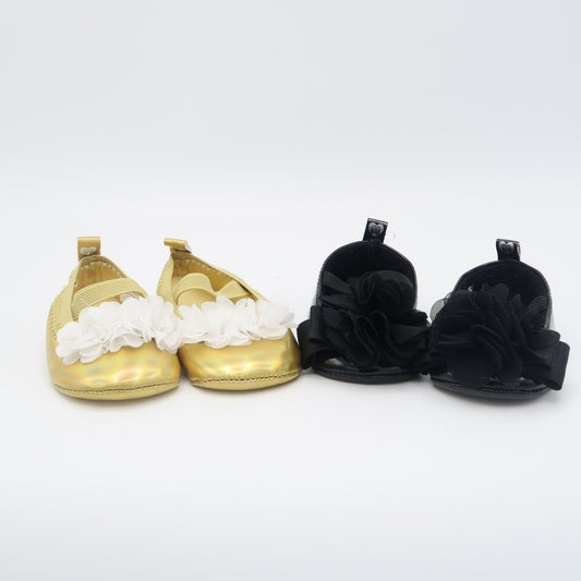 Stepping Stones Girls Black | Gold Shoes Size: 3-6 Months Black | Gold