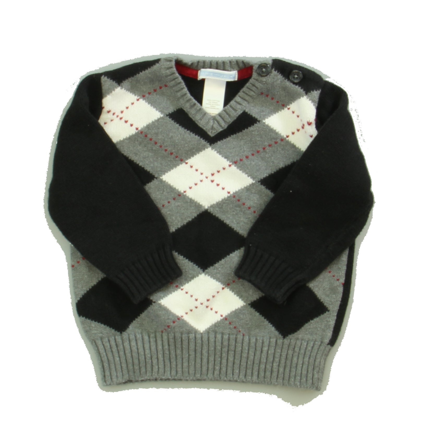 Janie & Jack Boys Black | Gray Argyle Sweater Size: 18-24 Months Black | Gray Argyle