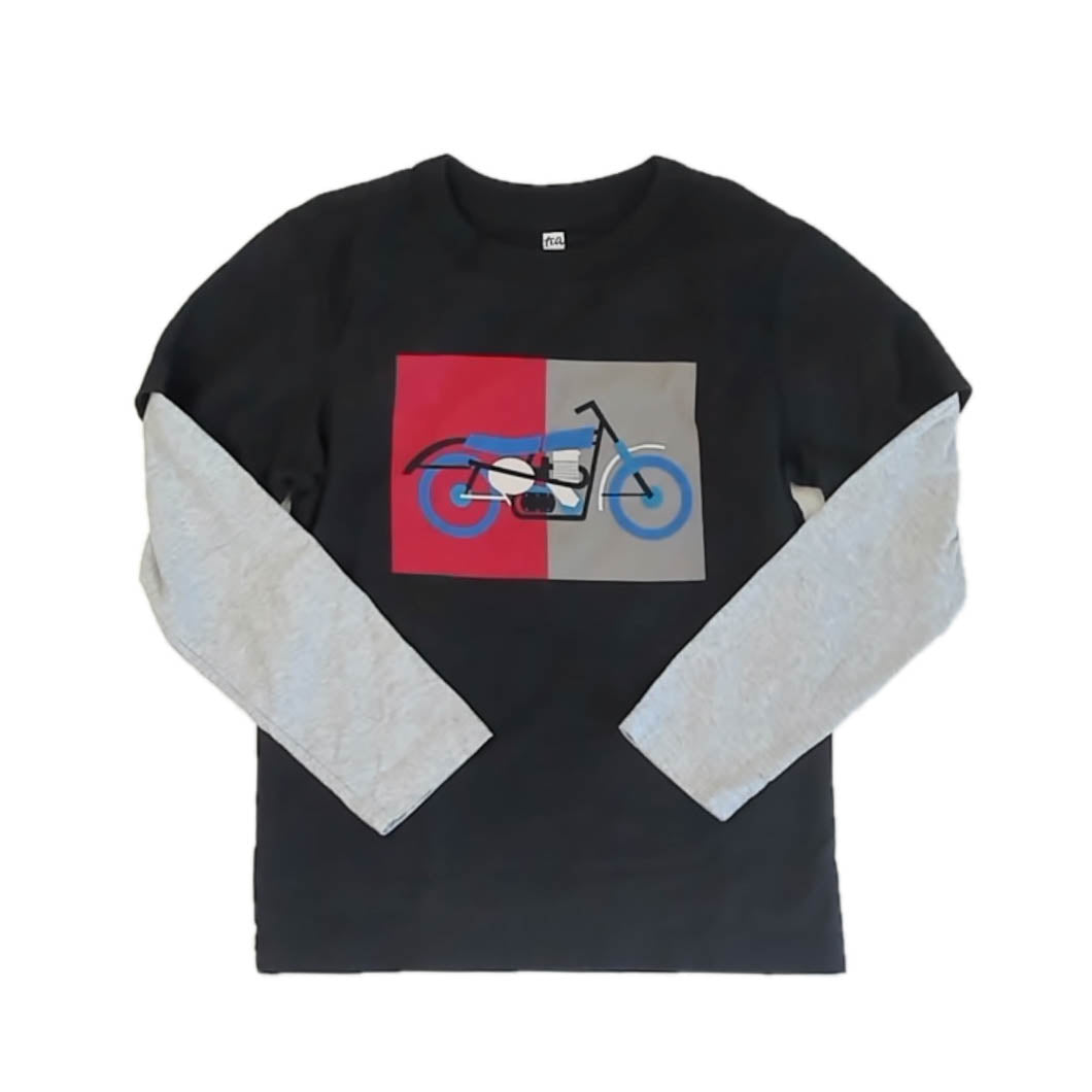 Tea Collection Boys Black | Gray Bicycle Long Sleeve T-Shirt Size: 8 Years Black | Gray Bicycle