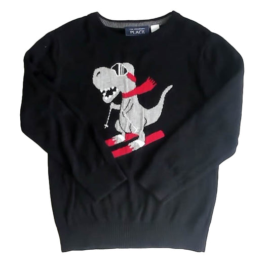 The Children's Place Boys Black | Gray Dinosaur Sweater Size: 5T Black | Gray Dinosaur