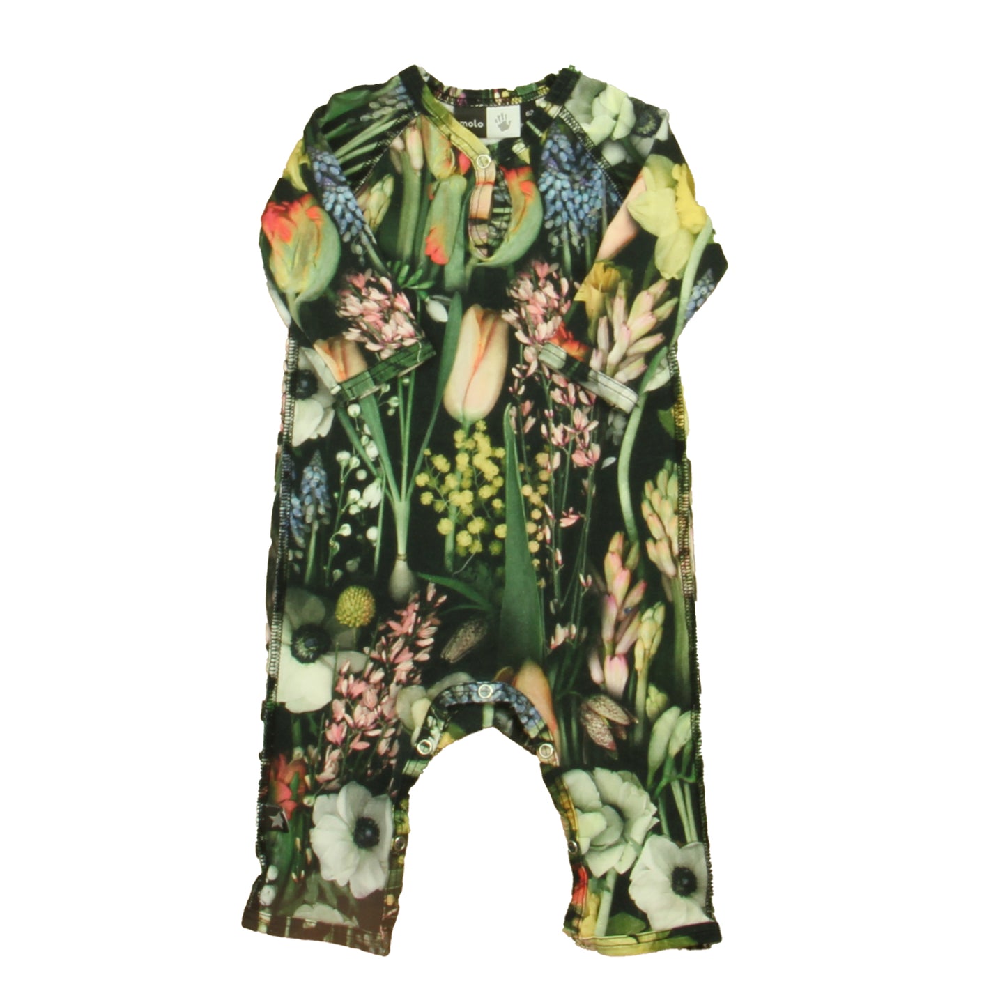 Molo Girls Black | Green Floral Long Sleeve Outfit Size: 0-3 Months Black | Green Floral