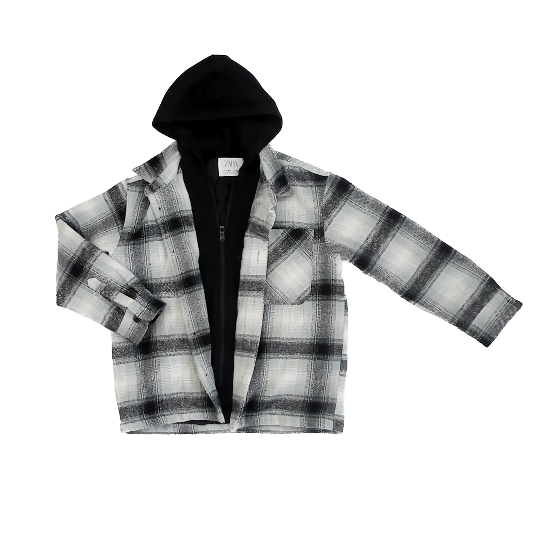 Zara Boys Black Grey Plaid Jacket Size: 8-9 Years Black Grey Plaid